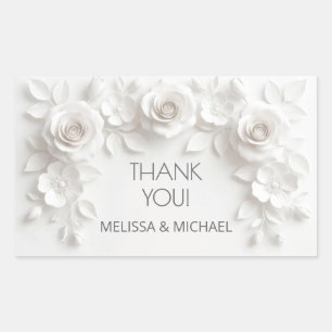White 3D Roses Wedding Thank You Rectangular Sticker