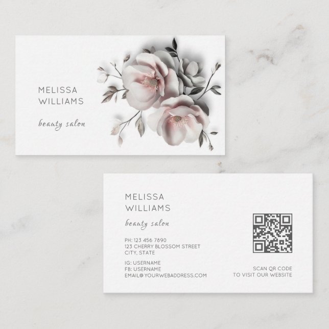 White 3D Simple Flowers Business Card (Front/Back)