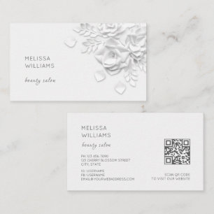 White 3D Simple Flowers Business Card