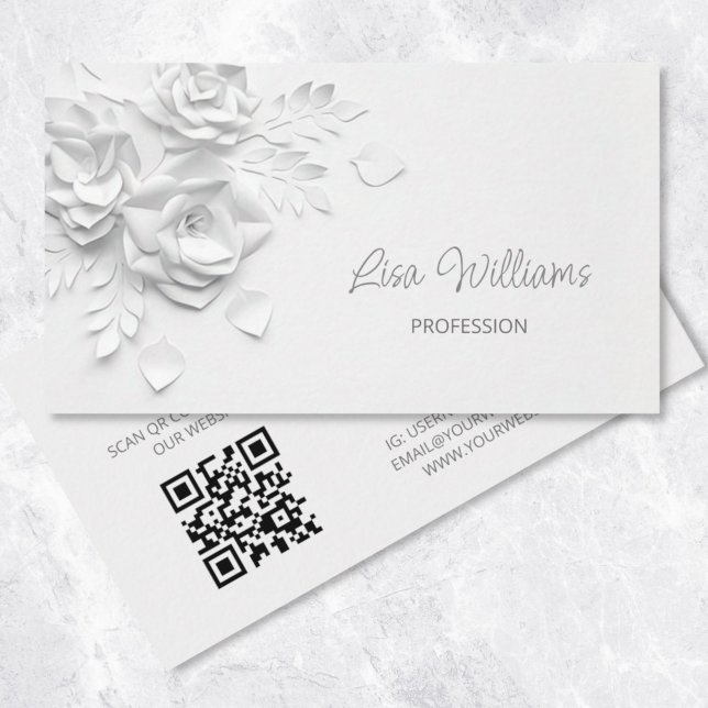 White 3D Simple Flowers Business Card (Creator Uploaded)