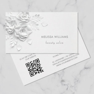 White 3D Simple Flowers Minimalist Business Card