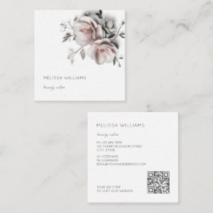White 3D Simple Flowers Square Business Card