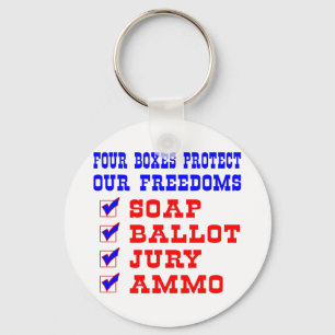 White 4 Boxes Protect Freedoms Key Ring