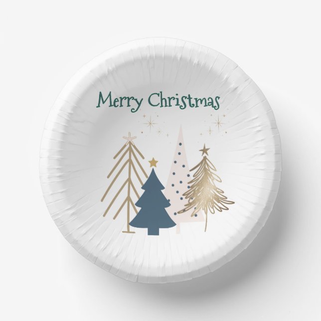 White 4 Green Pink Gold Christmas Trees Party  Paper Plate (Front)