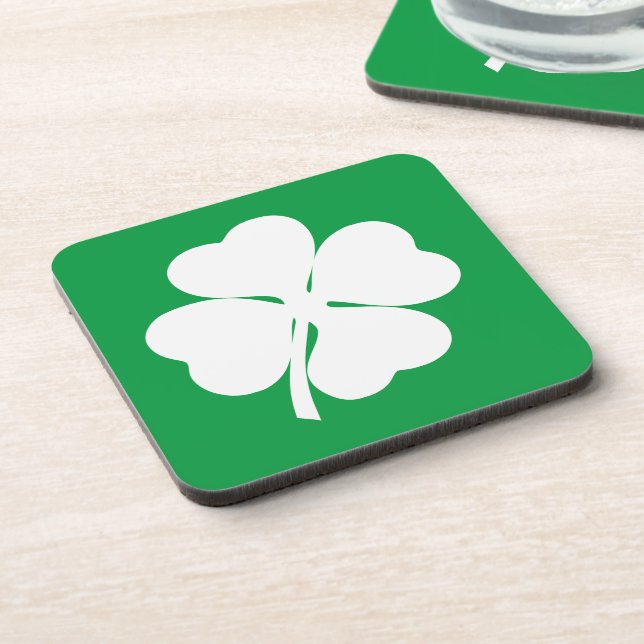 White 4 Leaf Shamrock Coaster (Left Side)