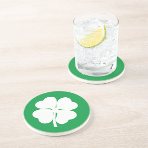 White 4 Leaf Shamrock Coaster