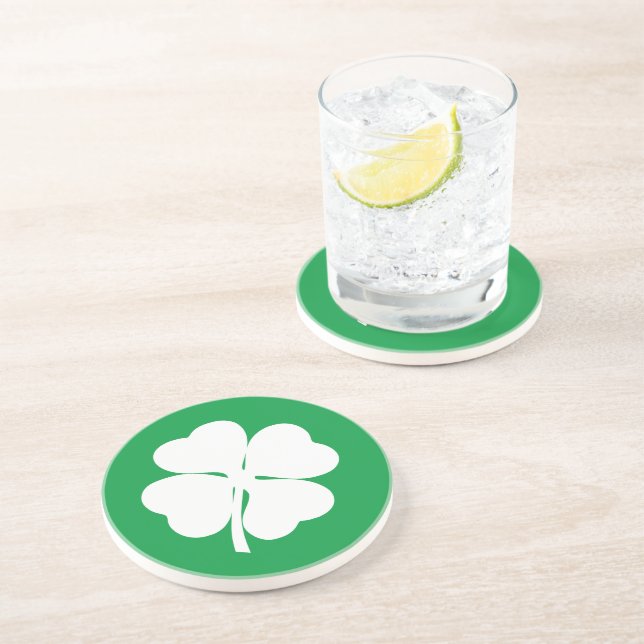 White 4 Leaf Shamrock Coaster (Side)