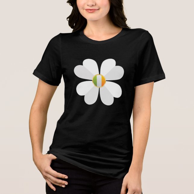 White 4 Leaf Shamrock Tri-Blend Shirt (Front)