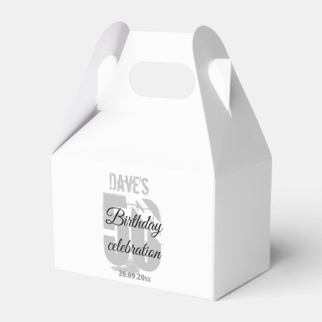 White 50th Any Age Birthday Party Custom  Favour Box (Front Side)