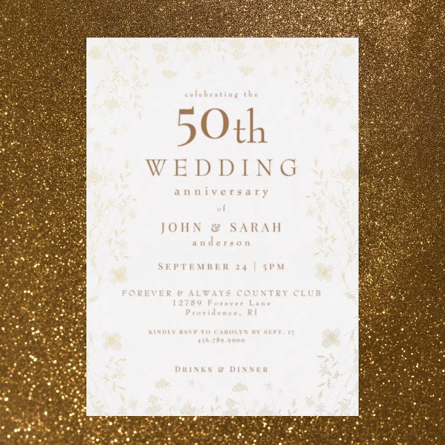 White 50th Wedding Anniversary Gold Floral (Creator Uploaded)