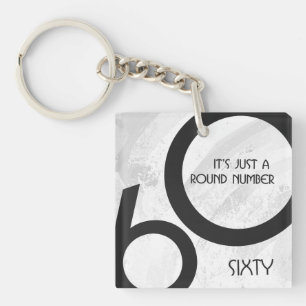 White 60 Decade Birthday Key Ring
