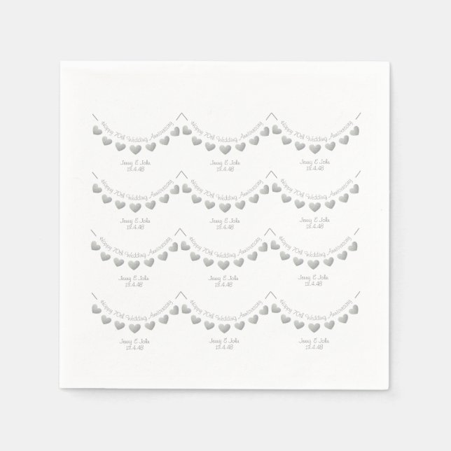 White 70th Platinum Wedding Anniversary napkins (Front)
