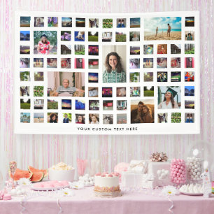 White 80 Photo Collage Birthday Party Banner