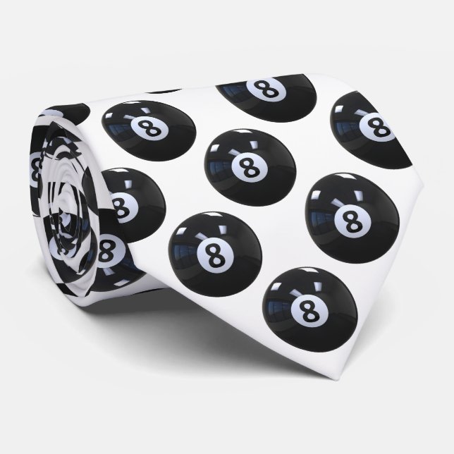 White 8 Ball Billiards Pool Player Cool Tie (Rolled)