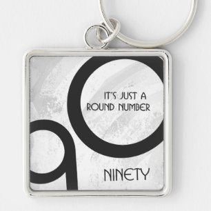 White 90 Decade Birthday Key Ring