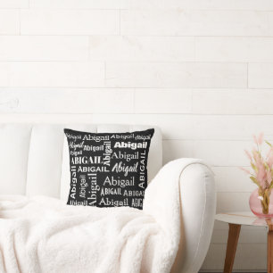 White ABIGAIL Name On Black Cushion