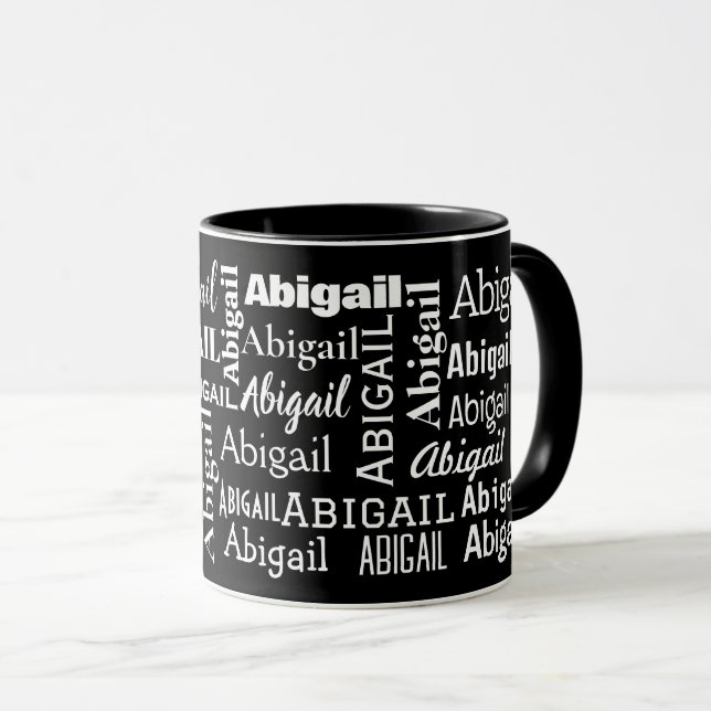 White ABIGAIL Name On Black Mug (Front Right)