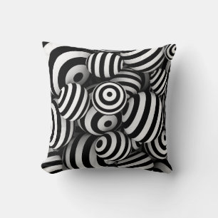 White abstract background with balls and black lin cushion