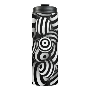 White abstract background with balls and black lin thermal tumbler