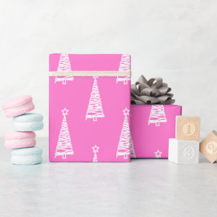White Abstract Christmas Tree Star  Pink Wrapping Paper