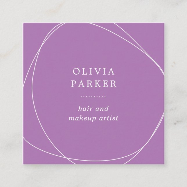 White Abstract Circle | Lavender Square Business Card (Front)