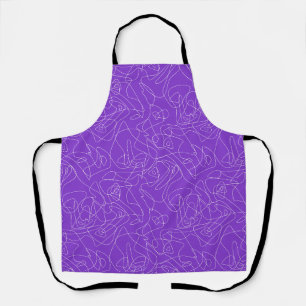 white abstract curved lines on a purple background apron