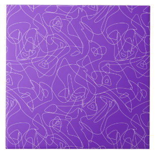 white abstract curved lines on a purple background ceramic tile