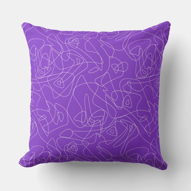 white abstract curved lines on a purple background cushion (Front)