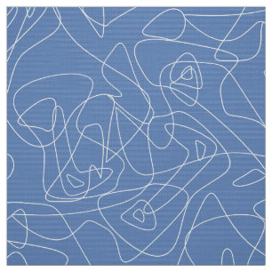 White abstract doodles on light blue background fabric