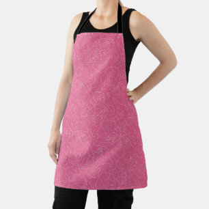 White abstract doodles on pink background apron