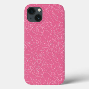 White abstract doodles on pink background iPhone 13 case