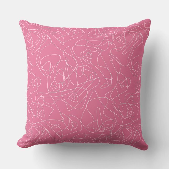 White abstract doodles on pink background cushion (Front)