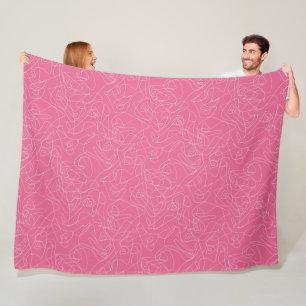 White abstract doodles on pink background fleece blanket
