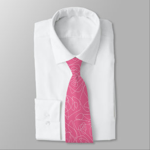White abstract doodles on pink background tie
