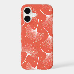 White abstract leaves pattern on orange background