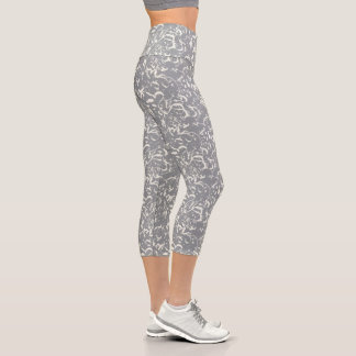 White Abstract On Grey Capris