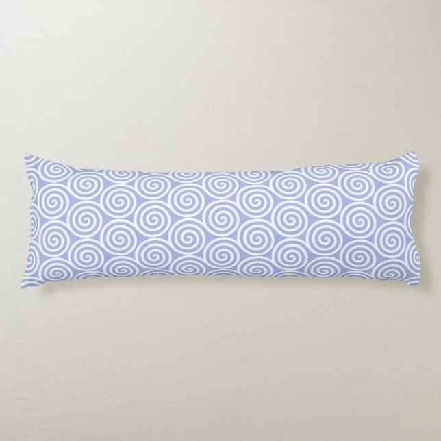 White Abstract Spiral Circles on Light Blue Body Cushion (Front)