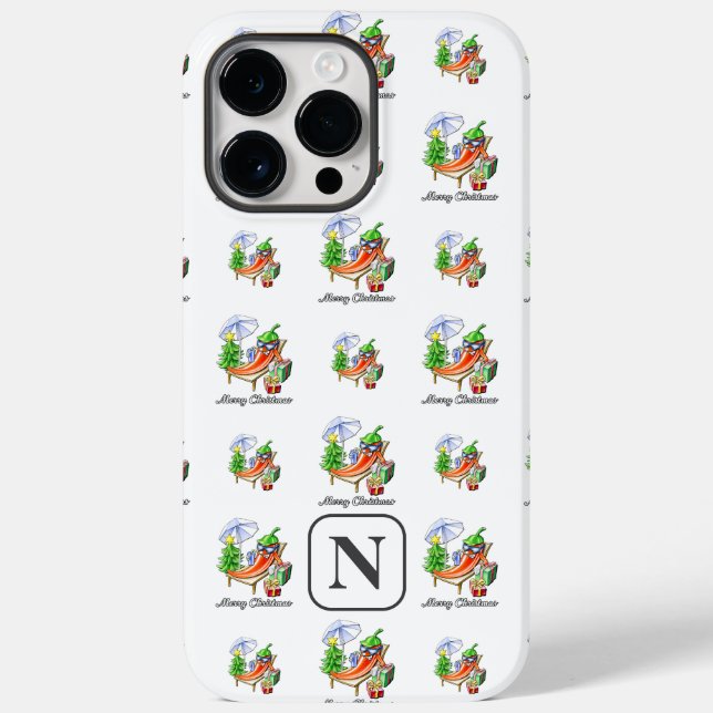 White Add Your Initial Merry Christmas Chilli Case-Mate iPhone Case (Back)