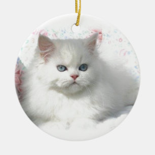 White Adorable Persian Cat Ceramic Ornament
