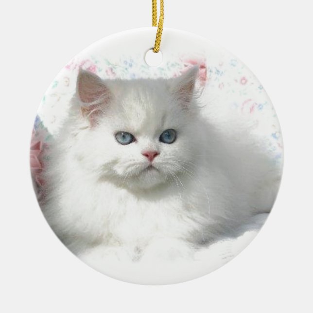 White Adorable Persian Cat Ceramic Ornament (Front)