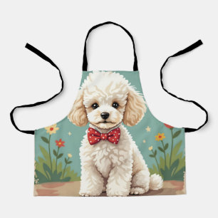 White adorable poodle with bow tie apron