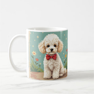 White adorable poodle with bow tie coffee mug