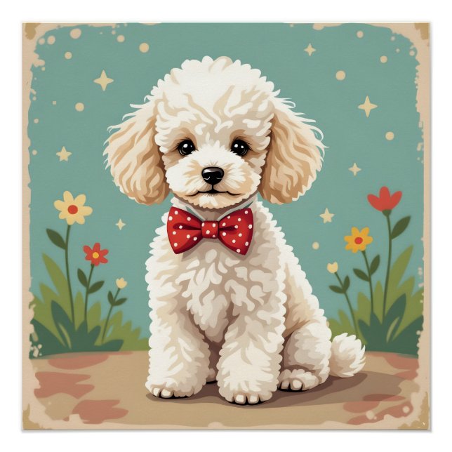 White adorable poodle with bow tie poster (Front)