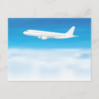 White aeroplane on blue sky cloud background