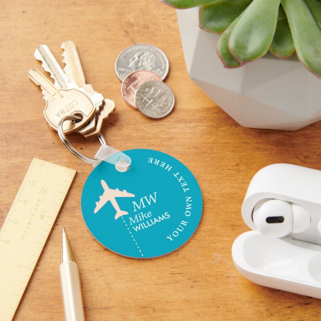 White Aeroplane with Name on Azure Key Ring (Desk)