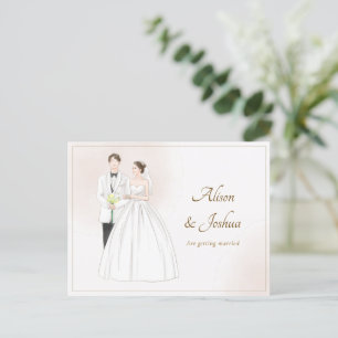 White aesthetic couple wedding postcard
