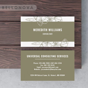 White Aesthetic Sage Green Floral Professional Business Card