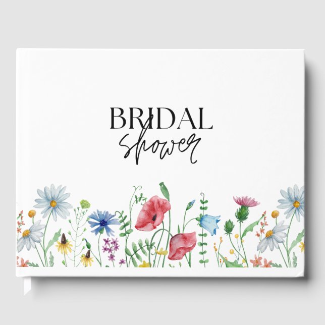 White Aesthetic Wildflowers Bridal Shower  Guest Book (Front)