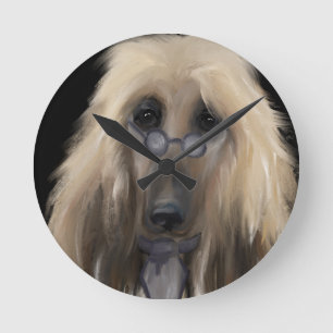 White Afghan Hound Round Clock