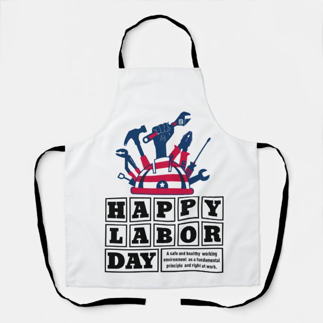 White after happy Labour Day Holiday Apron (Front)